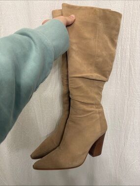 Vince Camuto Suede Knee-High Boot in Taupe — Women's Fashion Boots